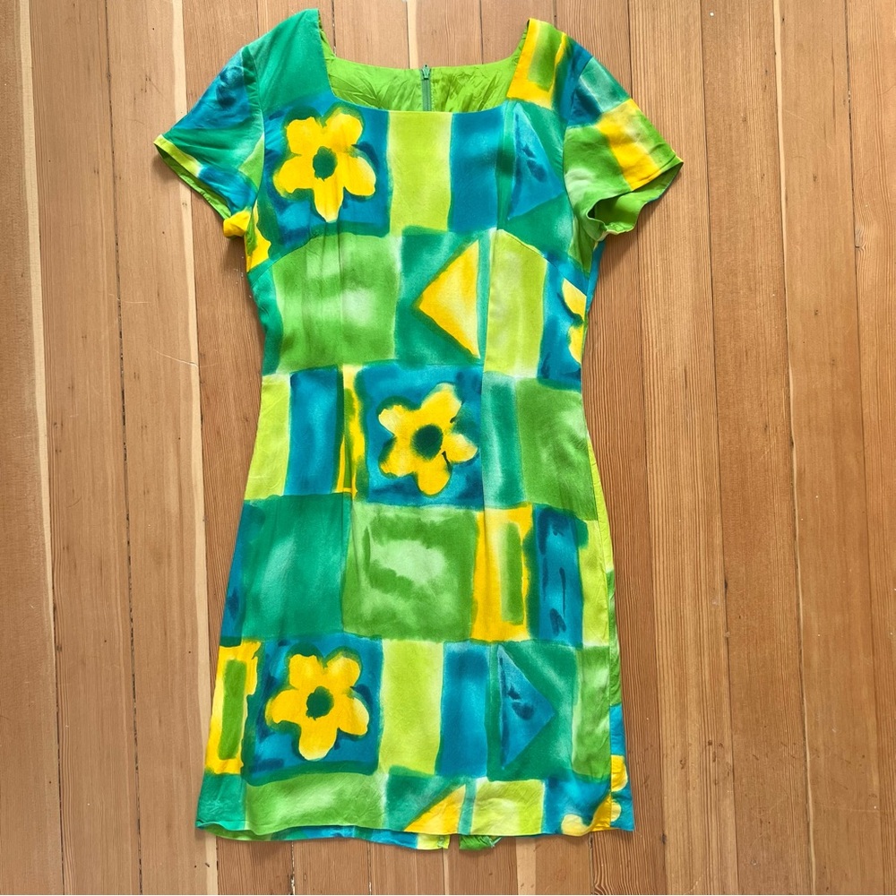 Vintage abstract colorful funky floral dress 8 M